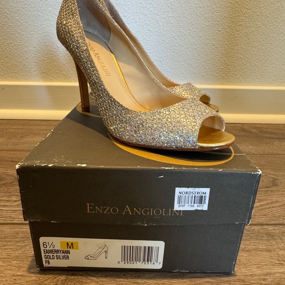 Enzo Angiolini Glittering Gold Silver Heels - Picture 12 of 16